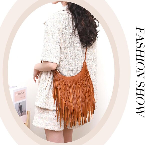 Vintage Fringe Hobo Bags for Women Vegan Leather Tassel Crossbody Bag Western Hi - Picture 6 of 8
